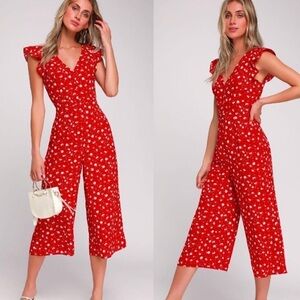 Red floral romper